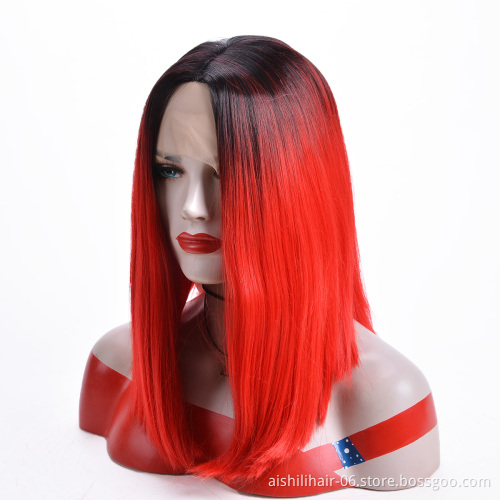 Aishili wholesale ombre red remy hair hd straight synthetic wigs for women lace front wig